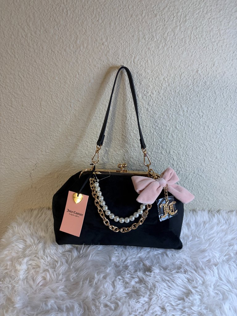 Juicy Couture Black "Fashion Haus" Kisslock Mini Bow Pearl Bag Nwt